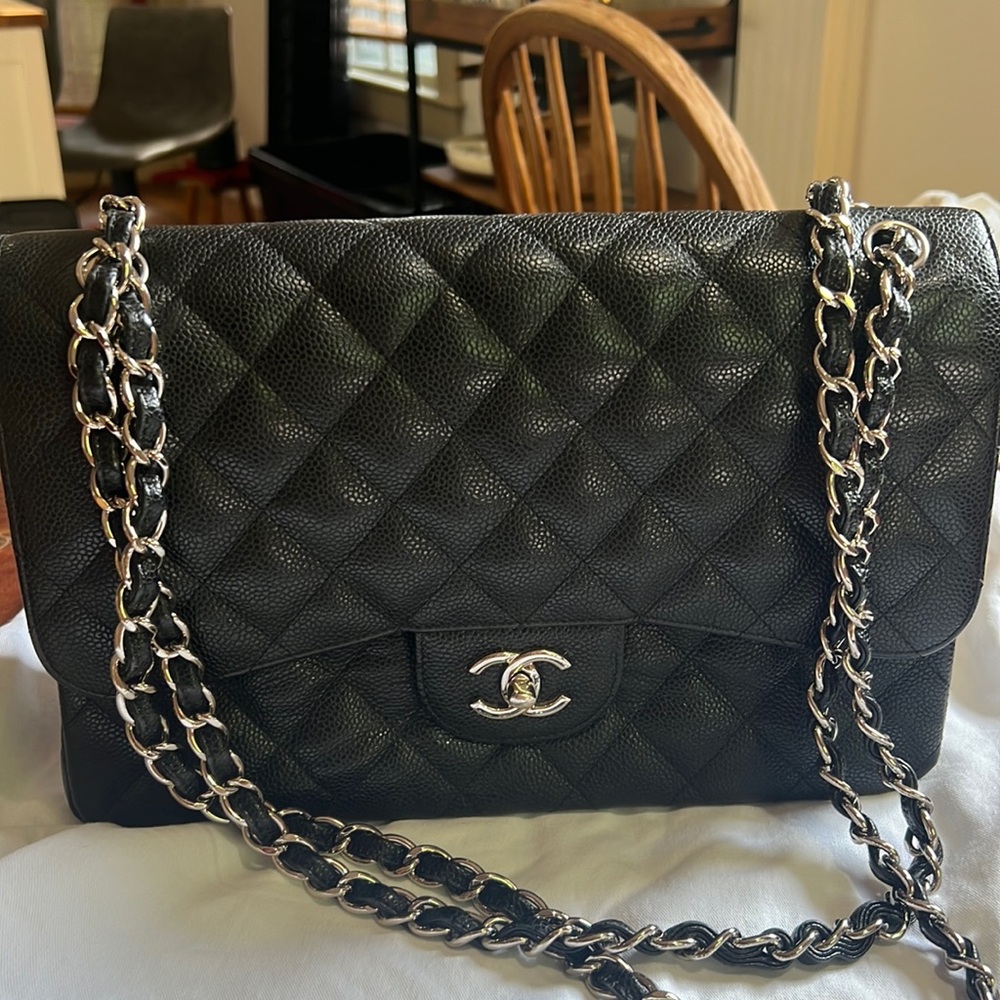 Chanel Classic Double Flap Black Silver Hardware